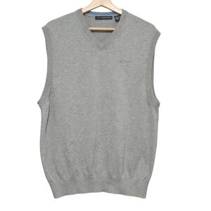 Greg Norman Collection Gray V-Neck Golf Sweater Vest Shark Logo Men's Large